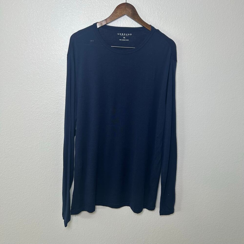 Unbound merino men's navy crew neck long sleeve 100% merino wool t-shirt XL